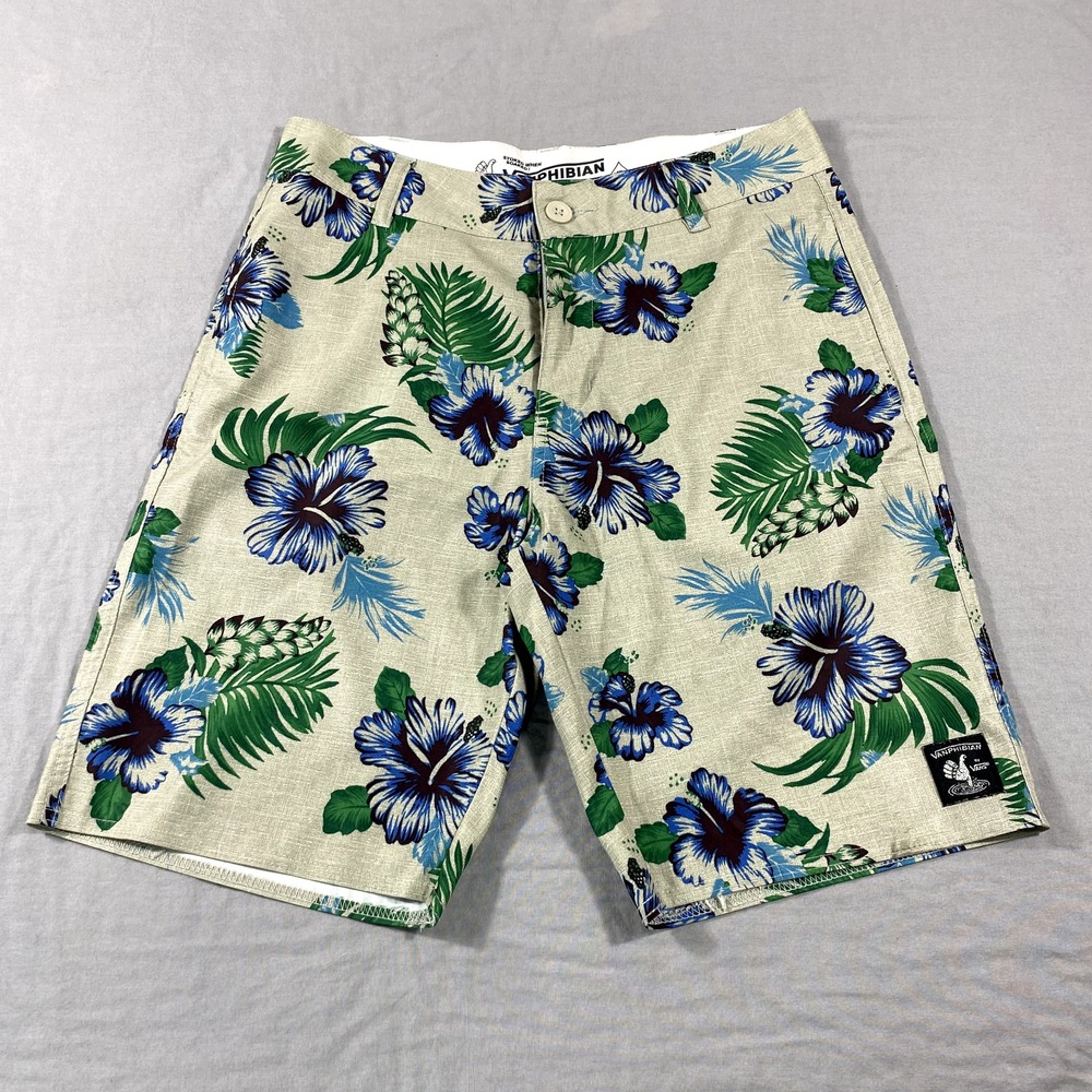 VANS Vanphibian Shorts Mens 30 Beige Floral Performance Hybrid Board Swim Trunks
